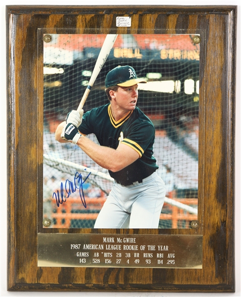 1987 Mark McGwire Oakland As 12" x 15" Plaque Display w/ Signed Photo (JSA)