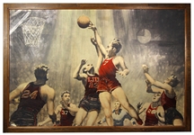 Stanford breaks LIUs Winning Streak in 1936 - Hank Luisetti Basketball Oversized Lithograph 52”x72” Store Display