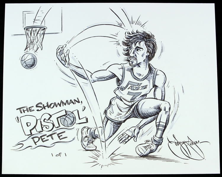 1970s Pete Maravich LSU Tigers/Atlanta Hawks/New Orleans Jazz Original 8" x 10" Illustration Collection - Lot of 3