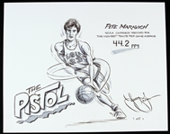 1970's Pete Maravich LSU Tigers/Atlanta Hawks/New Orleans Jazz Original 8 x 10 Illustration Collection - Lot of 3