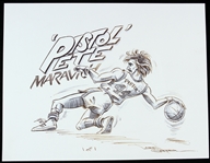 1970's Pete Maravich LSU Tigers/Atlanta Hawks/New Orleans Jazz Original 8 x 10 Illustration Collection - Lot of 3