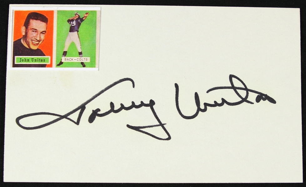 1970s Johnny Unitas Baltimore Colts Signed 3" x 5" Index Card (JSA)