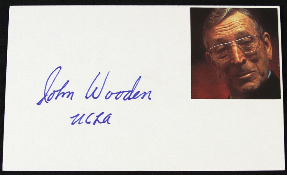 1980s John Wooden UCLA Bruins Signed 3" x 5" Index Card (JSA)