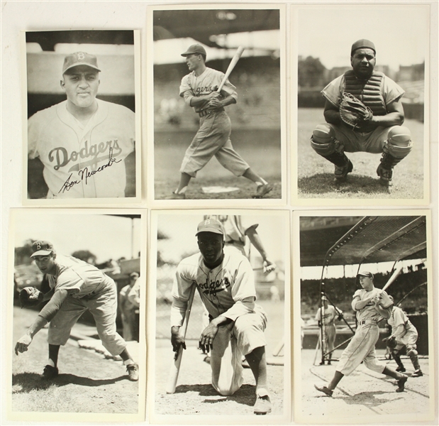 1956 circa Brooklyn Dodgers Photo Collection - Lot of 6 w/ Jackie Robinson, Sandy Koufax, Roy Campanella & More