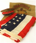 1890s-1940s Americana Collection - Lot of 3 w/ 1896-1908 45 Star USA Flag, Military Cap & Mammy Brand Potato Sack