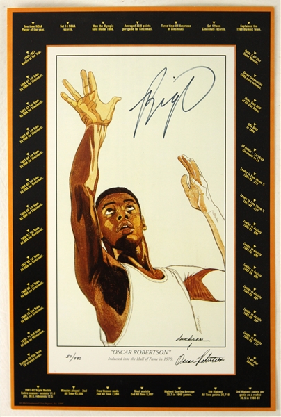 1995 Oscar Robertson "Big O" Signed Lithograph Advertising Card (JSA)