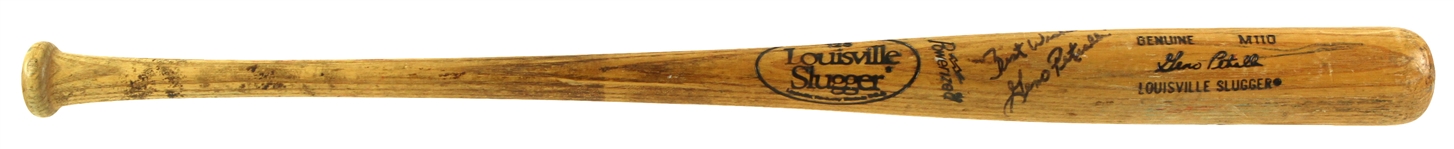 1986-89 Gino Petralli Texas Rangers Signed Louisville Slugger Professional Model Game Used Bat (MEARS LOA/JSA)