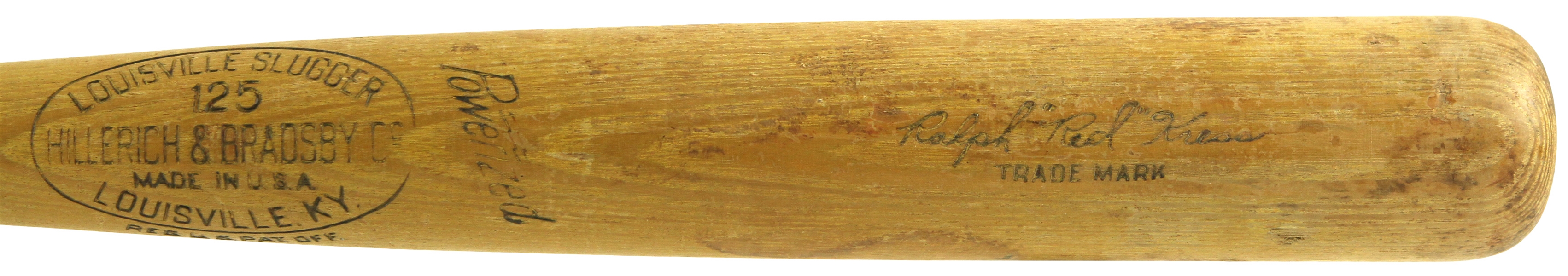 1950-60 Red Kress Post Career H&B Louisville Slugger Professional Model Bat (MEARS LOA)