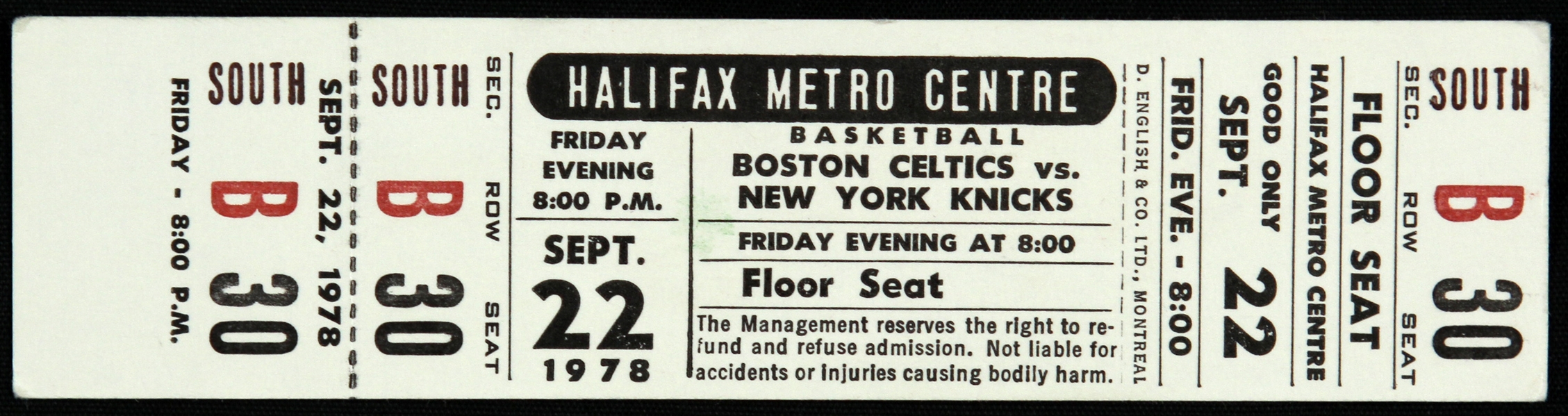 Lot Detail 1978 (September 22) Boston Celtics New York Knicks Preseason/Exhibition Game Ticket