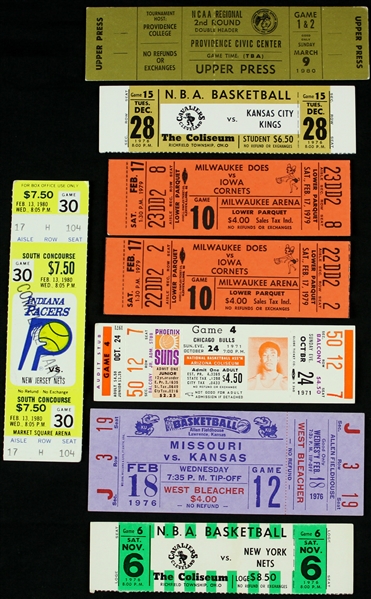 1971-80 College & Professional Basketball Ticket Collection - Lot of 7 w/ 2 Milwaukee Does Stubs 