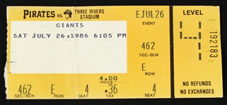 1986 (July 26) Pittsburgh Pirates San Francisco Giants Riverfront Stadium Scored Program & Ticket Stub (Steve Carlton's Only Win as a Giant)
