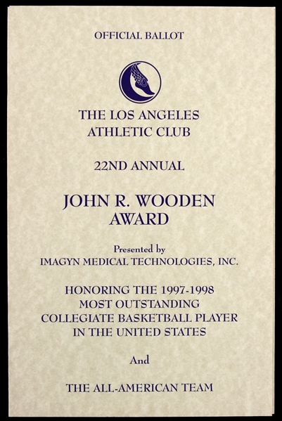 1997-98 John Wooden Outstanding College Basketball Player Award Ballot