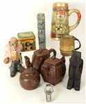 1960s-80s Americana Folk Art Collection - Lot of 10 w/ 1984 Budweiser US Olympics Beer Stein, Chairman Mao Wristwatch & More