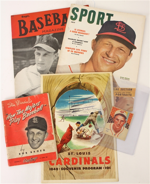 1930s-50s Baseball Memorabilia Collection - Lot of 6 w/ Stan Musial Publications & Tony Piet National Chicle Diamond Stars Cards