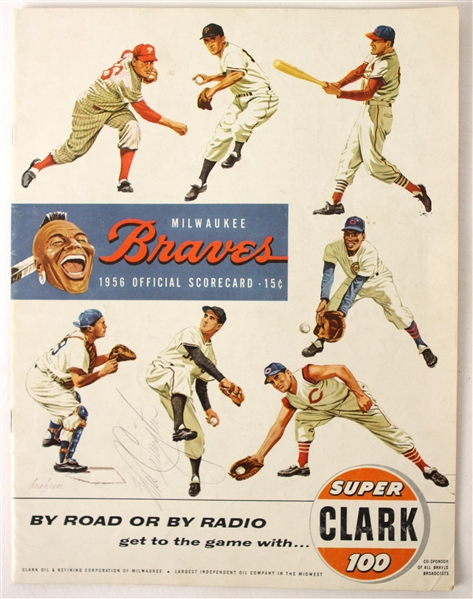 1956 (August 26) Milwaukee Braves Brooklyn Dodgers Milwaukee County Stadium Scored Hank Aaron HR Game Program Signed by Wes Covington