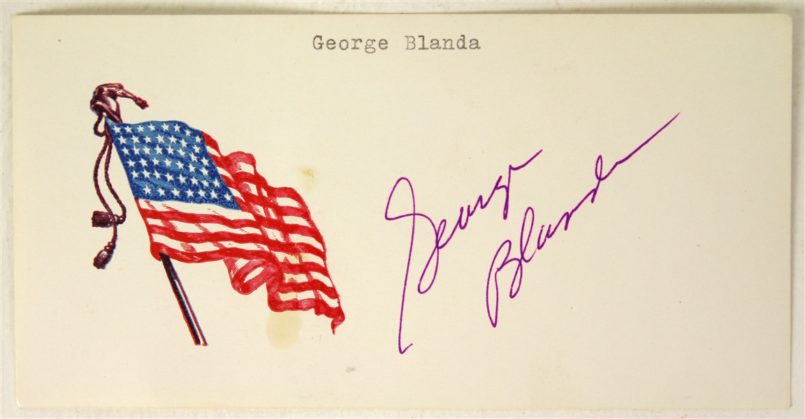 1970s George Blanda Chicago Bears Signed 3" x 6" US Flag Card (JSA)