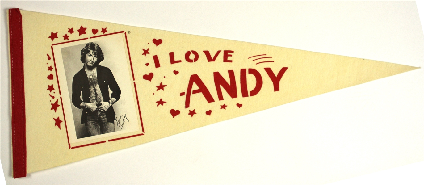 1980s Andy Gibb I Love Andy Full Size Photo Pennant 
