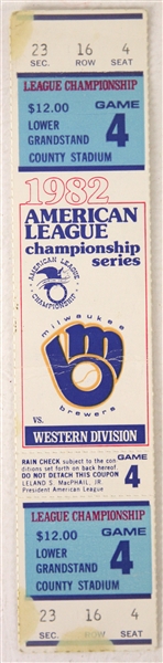 1982 Milwaukee Brewers California Angels County Stadium ALCS Game 4 Ticket