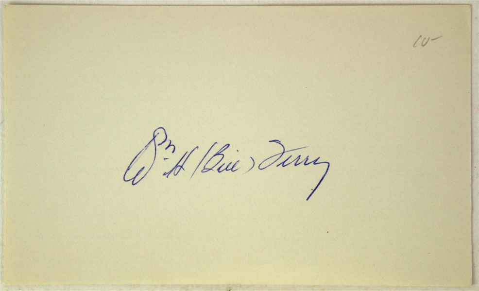 1950s Bill Terry New York Giants Signed 3" x 5" Index Card (JSA)
