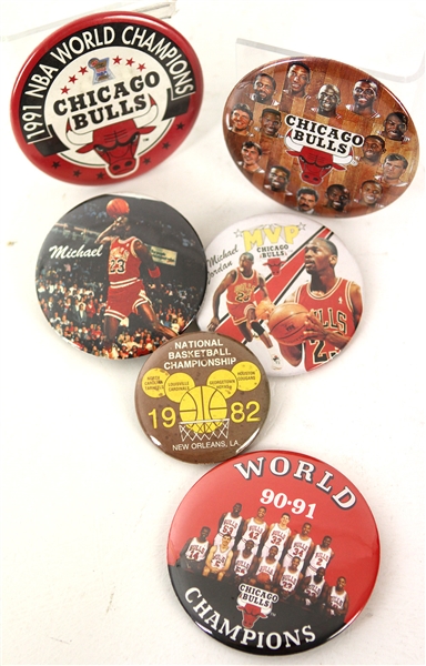 1980s-90s Michael Jordan Chicago Bulls World Champions North Carolina Tar Heels Final Four Pinback Button Collection - Lot of 6