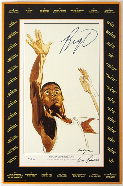 1995 Oscar Robertson "Big O" Signed Lithograph Advertising Card (JSA)
