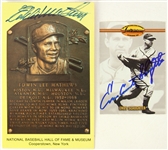 1990s Eddie Mathews Signed Yellow HOF Postcard & Enos Slaughter Signed Trading Card - Lot of 2 (JSA)