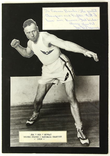 1950s Joe "Red" Murray American Handball Champion Signed 7.5" x 11" Display Inscribed to Carmen Basilio 