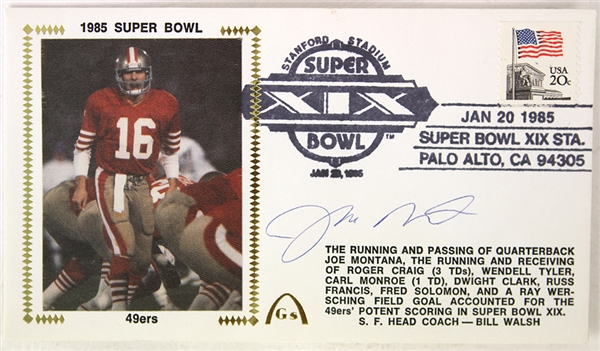 1985 Joe Montana San Francisco 49ers Signed Super Bowl XIX First Day of Issue Envelope (JSA)