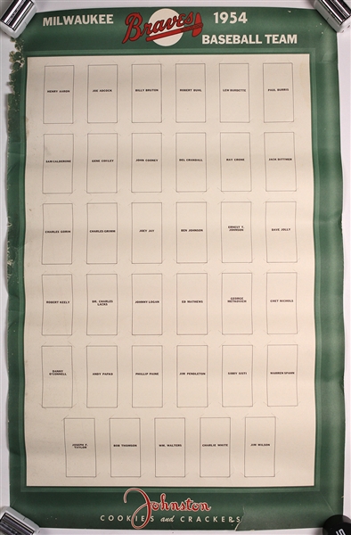 1954 Milwaukee Braves Johnston Cookies 20" x 32" Card Display Poster