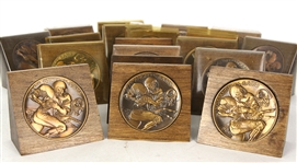 1984 Los Angeles Rams Bronze Medallion Collection - Lot of 19 w/ Wooden Stands