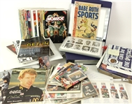 1980's-2000's Joe Sewell Baseball Bat Football Basketball Hockey Auto Racing Comic Book Collection - Lot of 1150+ w/ Slam Dunk to Beach Uncut Card Sheet Featuring LeBron James, Posters, Photos, & More