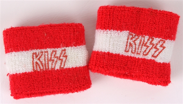 1970s KISS Red & White Logo Wristbands - Lot of 2