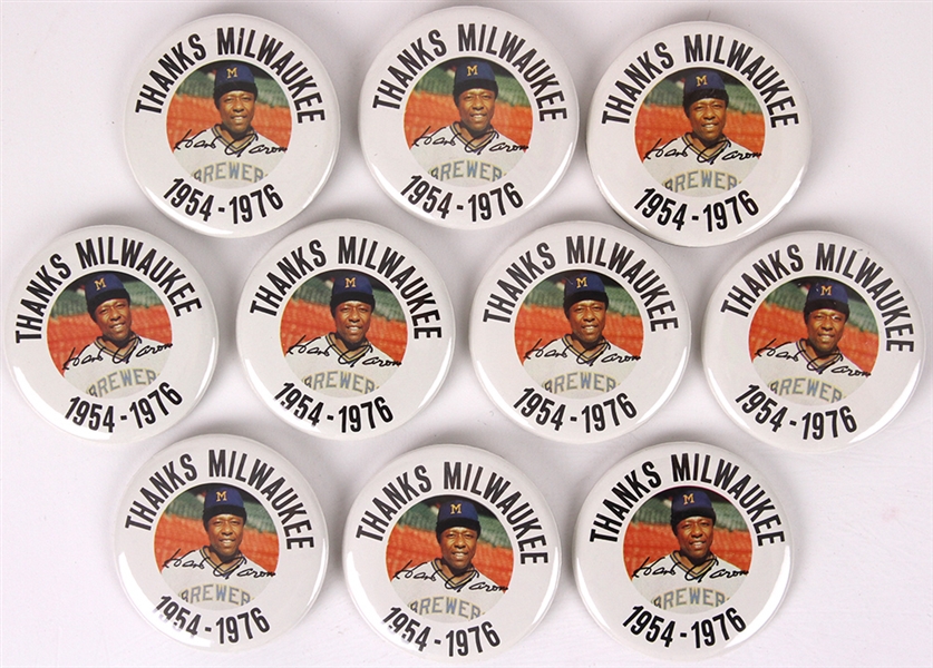1976 Hank Aaron Milwaukee Brewers 2.25" Thanks Milwaukee Pinback Buttons - Lot of 10