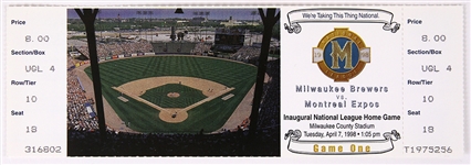 1998 (April 7) Milwaukee Brewers Montreal Expos First Brewers NL Game at Milwaukee County Stadium Ticket 