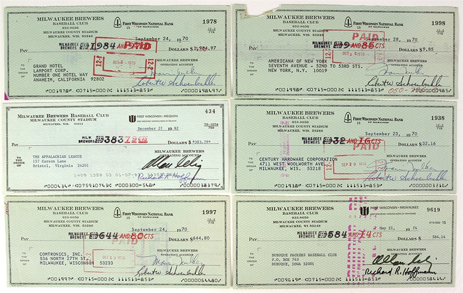 1970-82 Bud Selig Milwaukee Brewers Signed Checks - Lot of 10 (JSA)