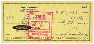 1983 Tony Canadeo Green Bay Packers Signed Personal Check (JSA)