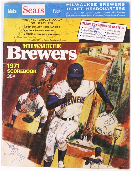 1971 Chicago White Sox Multi Signed Milwaukee Brewers Scorebook w/ 9 Signatures (JSA)