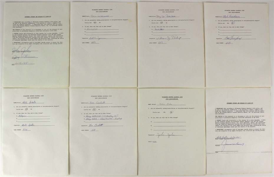 1985 Milwaukee Brewers Signed Drug Questionnaires & Informed Consent/Release of Liability Forms - Lot of 16 (MEARS LOA)