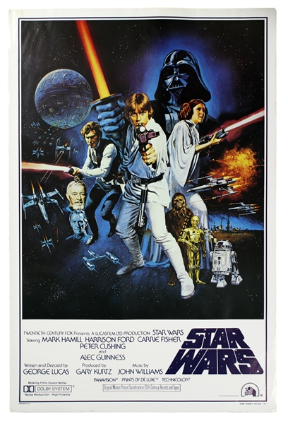1977 Star Wars Original Movie Poster George Lucas Harrison Ford Carrie Fisher 26" x 40" (Blue Letter Variation)