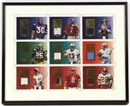 1999 Leaf Certified Gridiron Gear 12" x 15" Framed Uncut Card Sheet w/ 9 Game Used Jersey Cards Including John Elway, Dan Marino, Jerry Rice, Warren Moon & More
