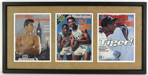 1963-96 Muhammad Ali Michael Jordan Tiger Woods First Sports Illustrated Covers 15.5" x 31.5" Framed Display
