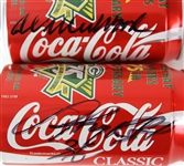 1993-96 Green Bay Packers Signed 75th Anniversary Coca Cola Cans - Lot of 5 w/ Ray Nitschke, Paul Hornung, Jim Taylor & More plus Joe Montana SBXXIII Tankard (JSA)