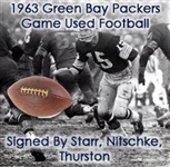 1963 Bart Starr Ray Nitschke Fuzzy Thurston Green Bay Packers Signed ONFL Rozelle Milwaukee County Stadium Game Used Football (MEARS LOA/JSA)