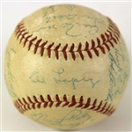 1956 Cleveland Indians Team Signed OAL Harridge Baseball w/ 28 Signatures Including Bob Feller, Larry Doby, Al Lopez & More (JSA)