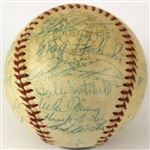 1956 Cleveland Indians Team Signed OAL Harridge Baseball w/ 28 Signatures Including Bob Feller, Larry Doby, Al Lopez & More (JSA)