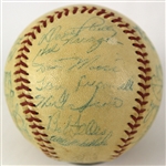 1956 Cleveland Indians Team Signed OAL Harridge Baseball w/ 28 Signatures Including Bob Feller, Larry Doby, Al Lopez & More (JSA)