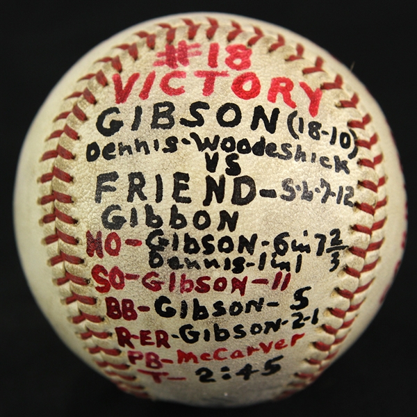 1965 (September 14) Bob Gibson St. Louis Cardinals Signed ONL Giles Game Used Forbes Field Victory Baseball (MEARS LOA/JSA)