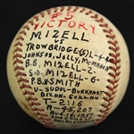 1957 (August 18) Vinegar Bend Mizell St. Louis Cardinals ONL Giles Milwaukee County Stadium Game Used Victory Baseball (MEARS LOA)