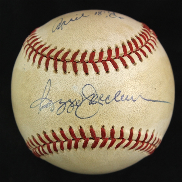 1986 (April 18) Reggie Jackson California Angles Signed OAL Brown Anaheim Stadium Game Used Baseball (MEARS LOA/JSA)