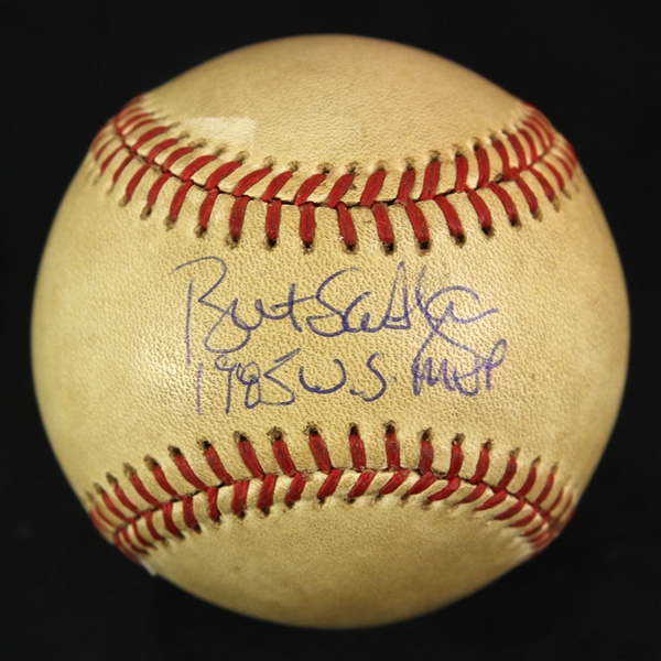 1985 Bret Saberhagen Kansas City Royals Single Signed OWS Uberroth World Series Game Used Baseball (MEARS LOA/JSA)